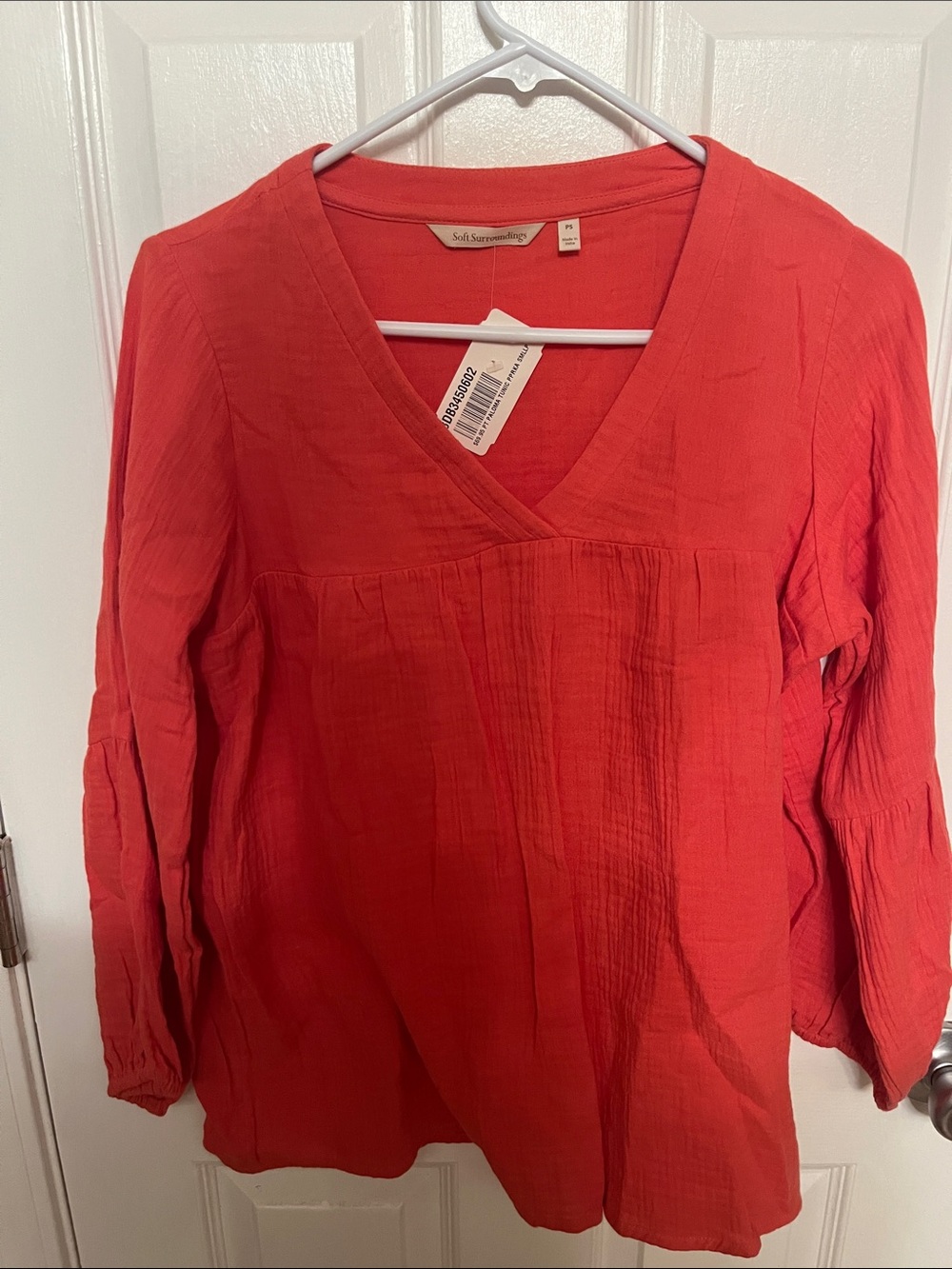 Soft Surroundings Coral-Red V-Neck Gauze Tunic
